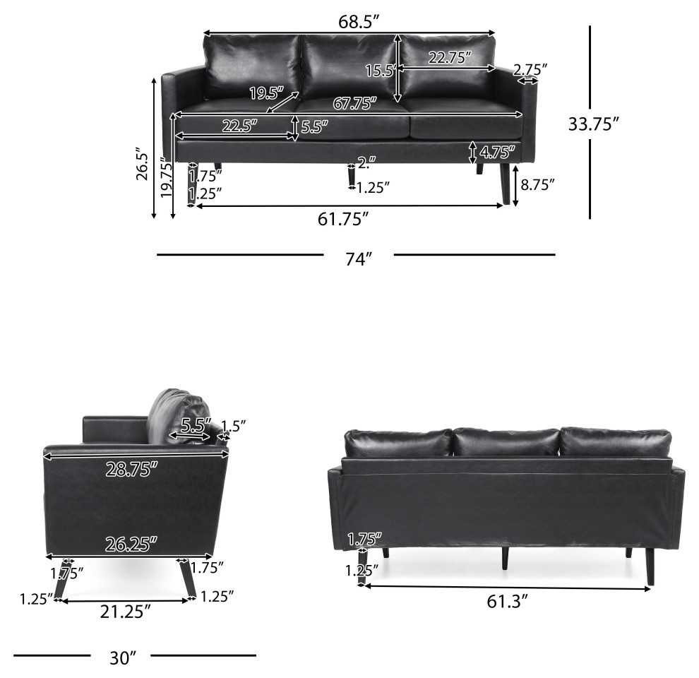 Dowd Mid Century Modern Faux Leather 3 Seater Sofa   Midcentury   Sofas   by GDFStudio  Houzz