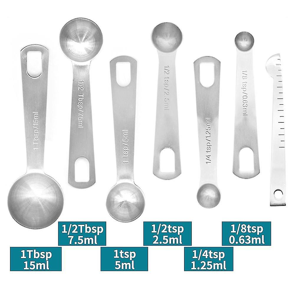 Measuring Spoons Set Of 7 With Engraved Marking Ruler Compatible With Measuring