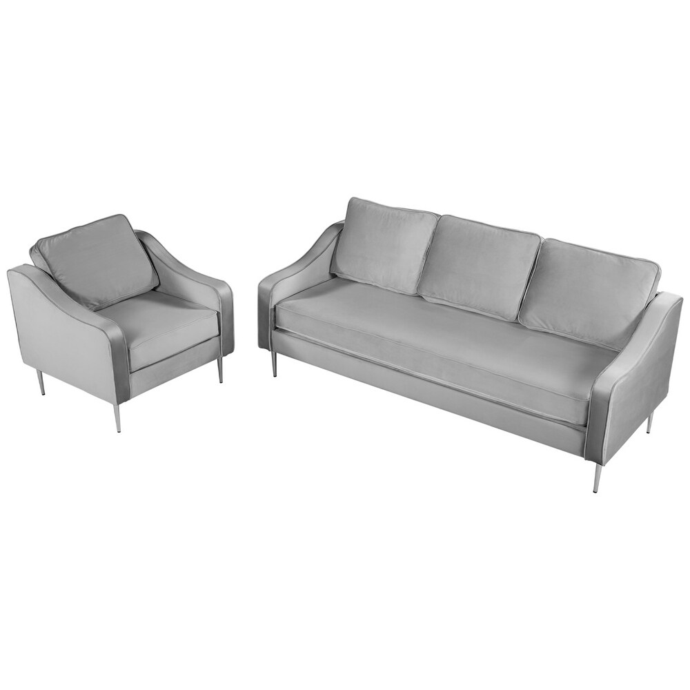 Merax 2 Piece Mordern Velvet Armchair and Sofa Sets