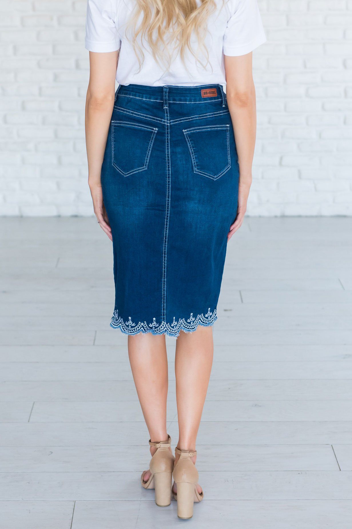 Indigo Wash Scallop Denim Skirt