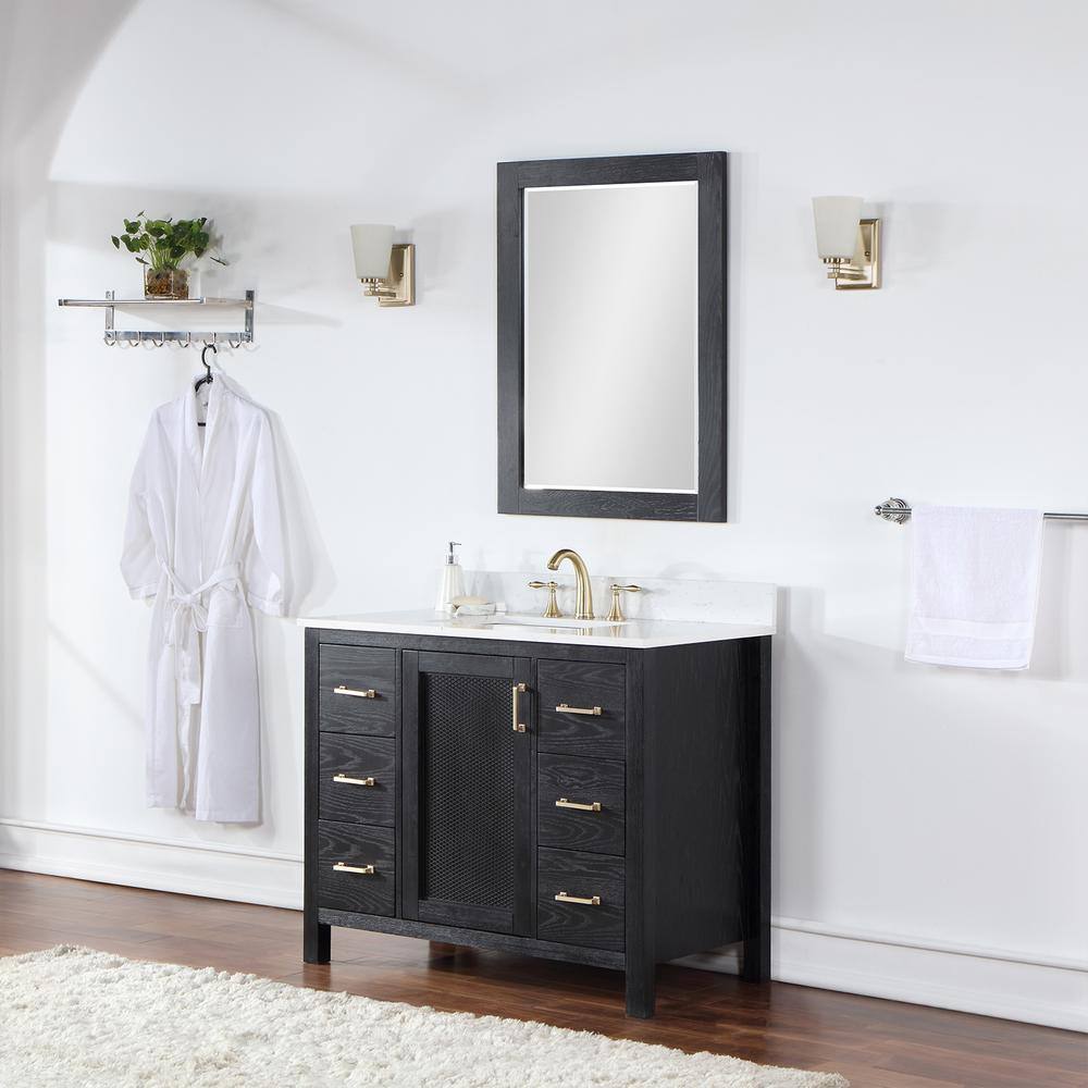 Altair Hadiya 42 in. W x 22 in. D x 34 in. H Bath Vanity in Black Oak with Carrara White Composite Stone Top 542042-BO-AW-NM