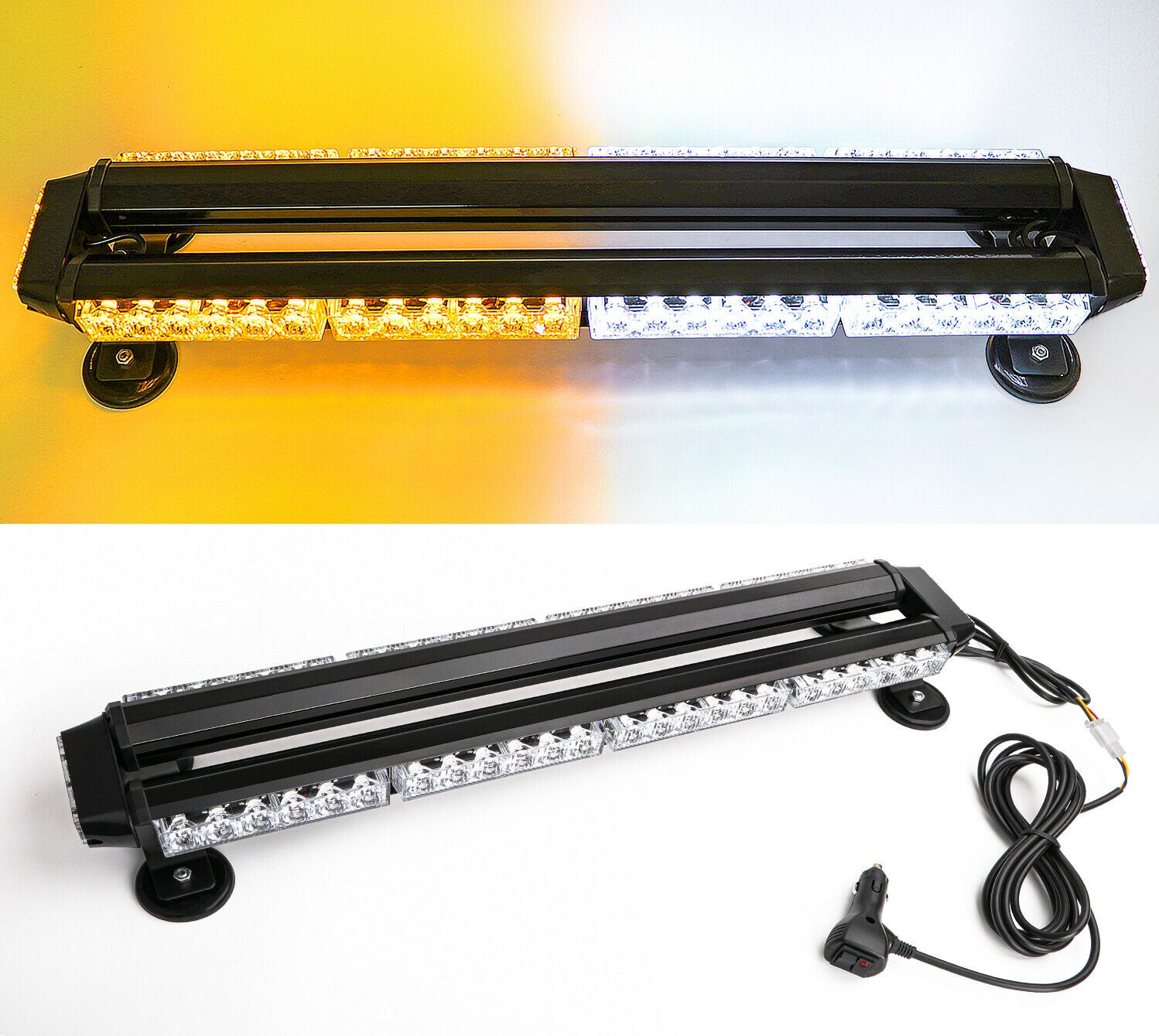 LE-JX 54LED Amber/White Emergency Traffic Advisor Double Side Flashing Warning Strobe Light Bar