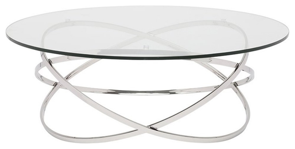 Nuevo Corel Round Glass Top Metal Coffee Table in Silver   Contemporary   Coffee Tables   by Homesquare  Houzz