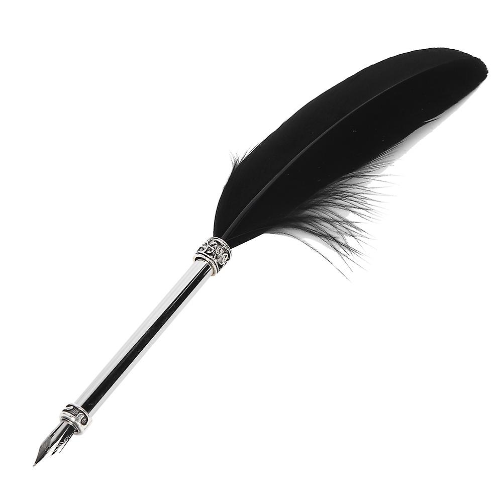 Stainless Steel Black Feather Dip Pen Vintage Fountain Pen For Business Office Birthday Gifts