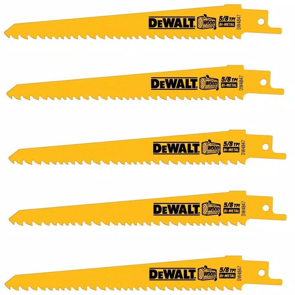 DEWALT 6 in. 5/8 Teeth per in. Taper Back Bi-Metal Reciprocating Saw Blade (5-Pack) and#8211; XDC Depot