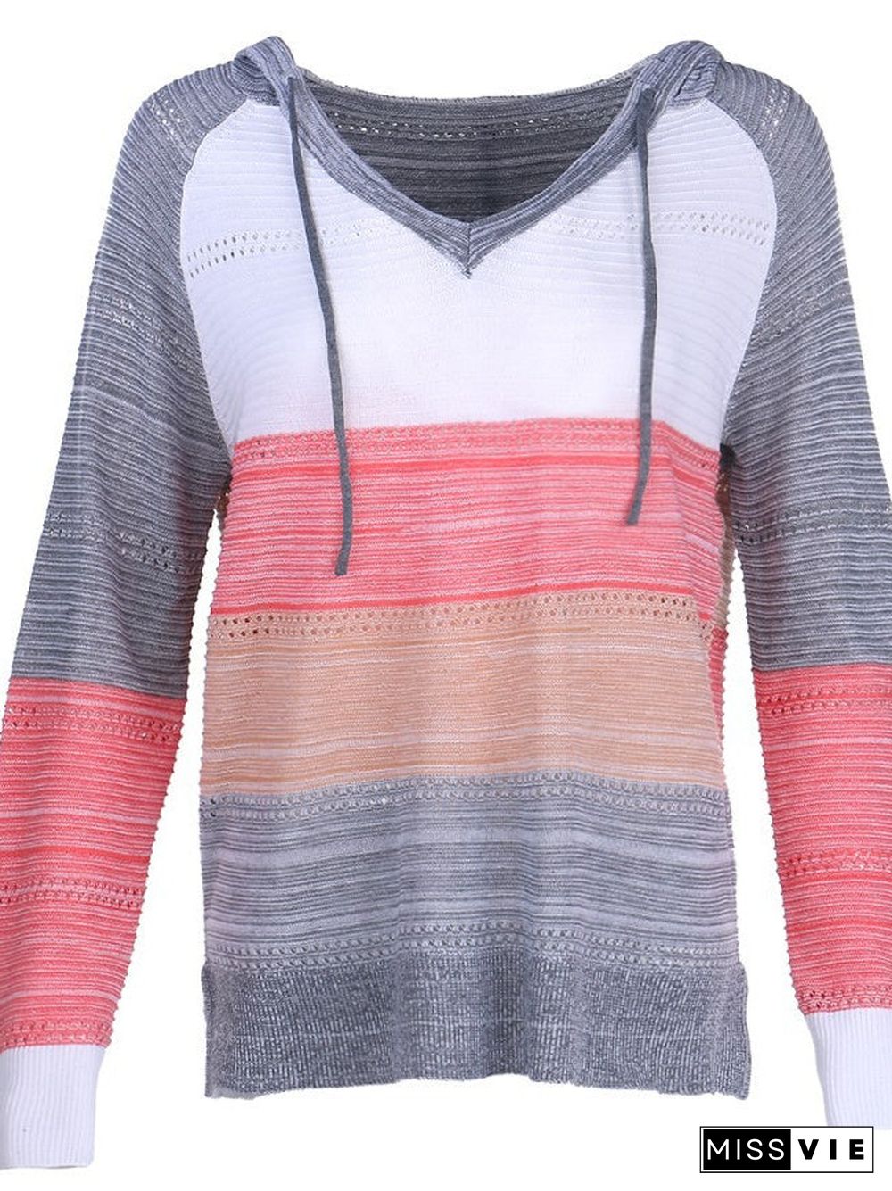 Women's Stitching Colorblock Long Sleeve V-neck Hoodies