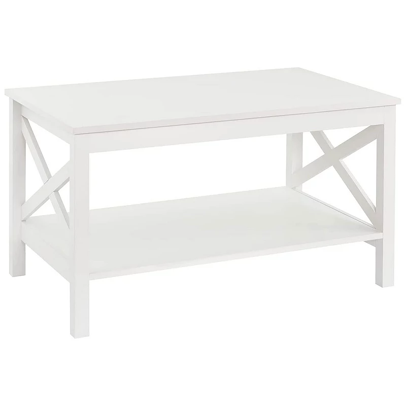 ClosetMaid X Frame Living Room Accent Coffee Table with Shelf Storage， White