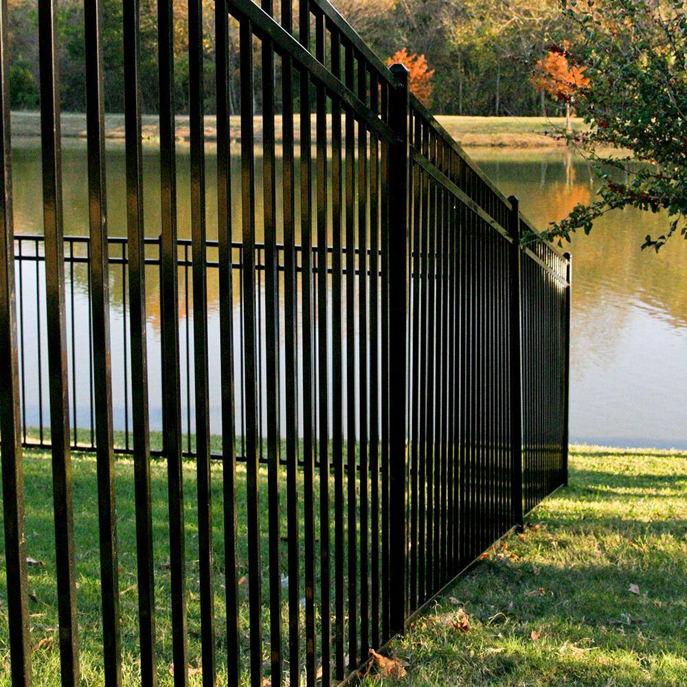 FORTRESS Versai 4.5 ft. H x 7.5 ft. W Gloss Black Steel Flat Top and Bottom Design Fence Panel for Pool Application 713549044