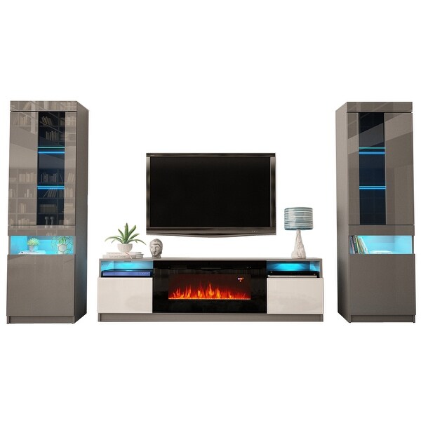 York 02 Electric Fireplace Wall Unit Entertainment Center