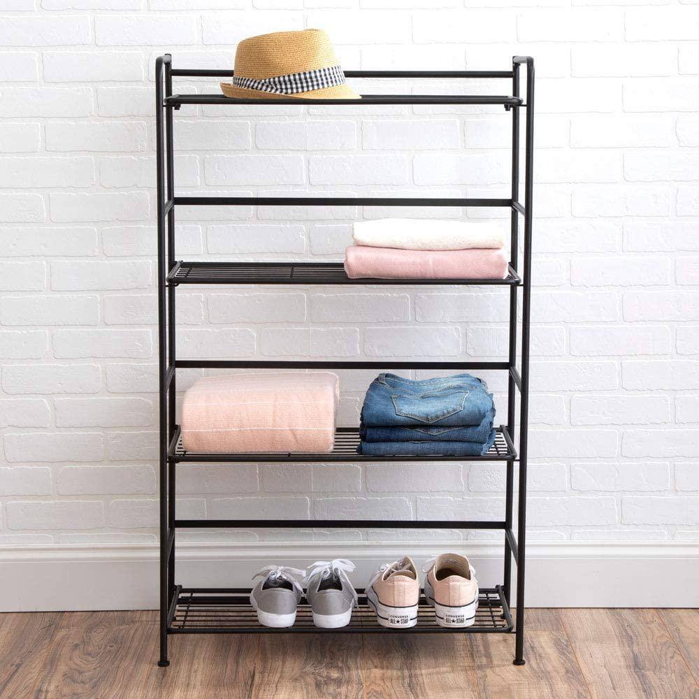 Flipshelf Black 4-Tier Metal Wire Shelving Unit (26.5 in. W x 43 in. H x 12 in. D) 38701