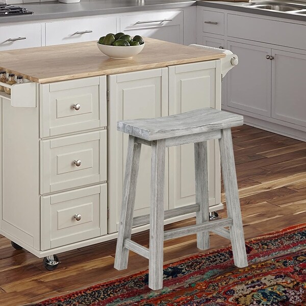 Saddle Design Wooden Counter Stool with Grain Details， Gray