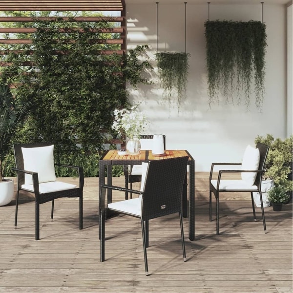 vidaXL 3 Piece Patio Dining Set with Cushions Black Poly Rattan