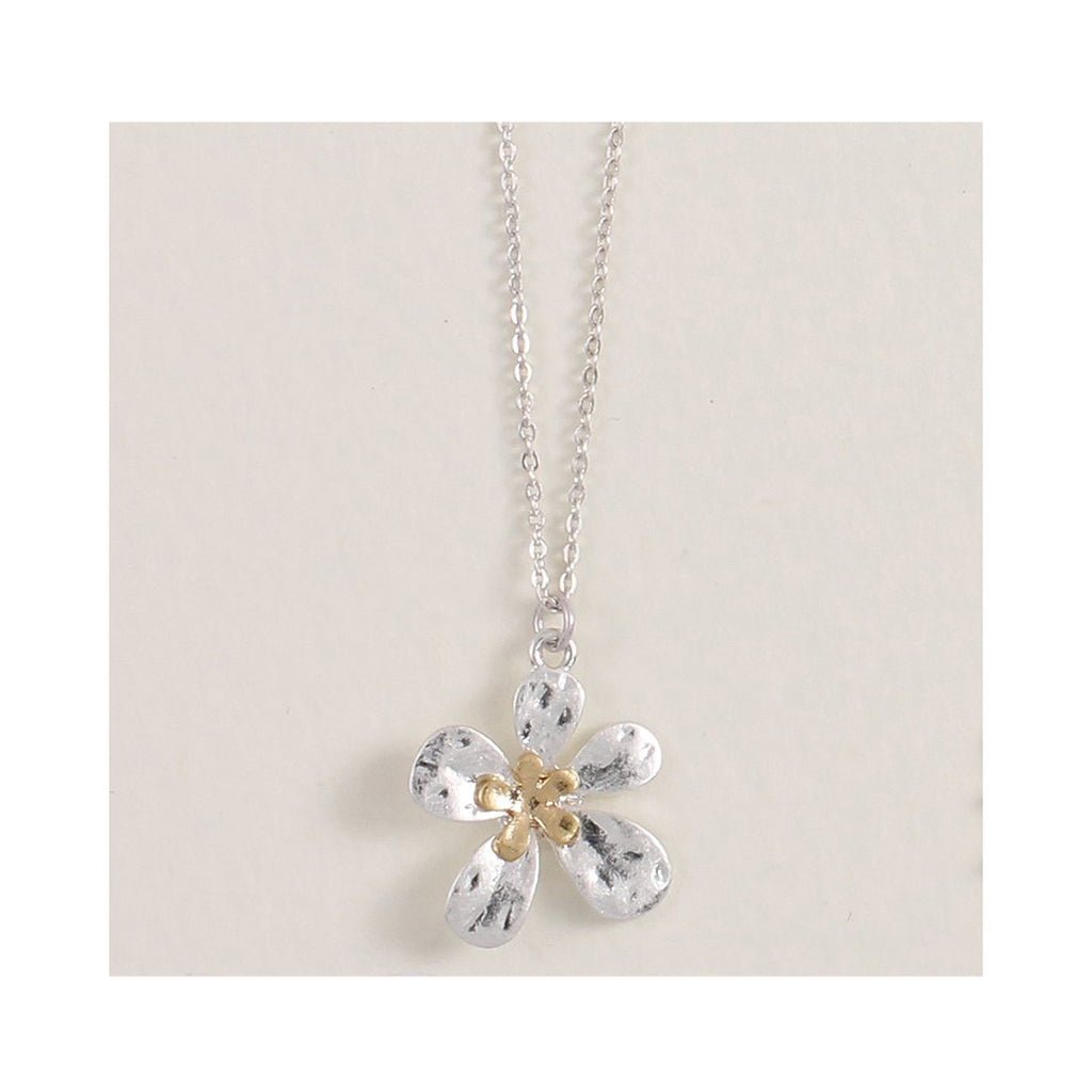 Periwinkle by Barlow  Two-Tone Hammered Flower  - Necklace