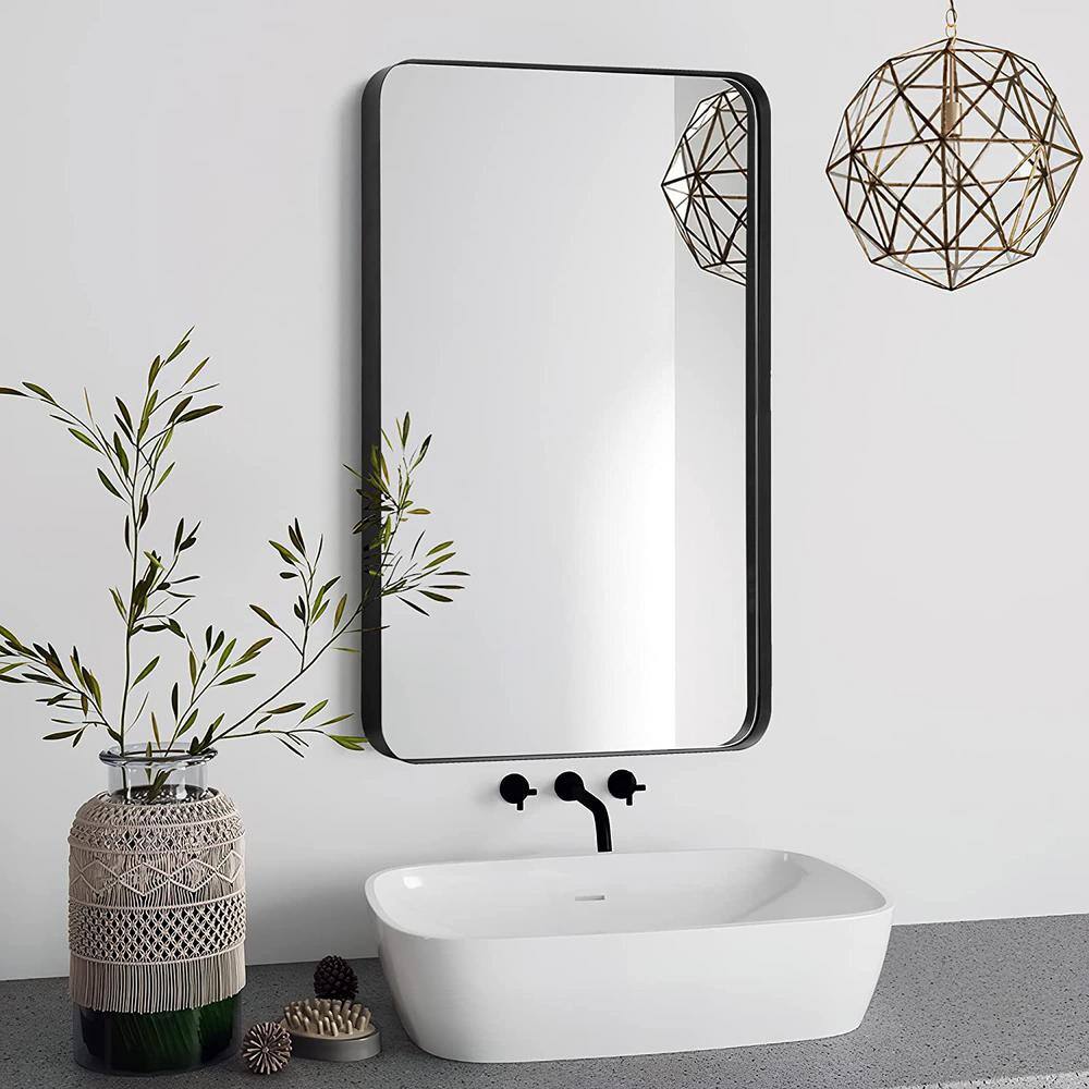 TOOLKISS 24 in. W x 36 in. H Rectangular Aluminum Framed Wall Bathroom Vanity Mirror in Black B6090