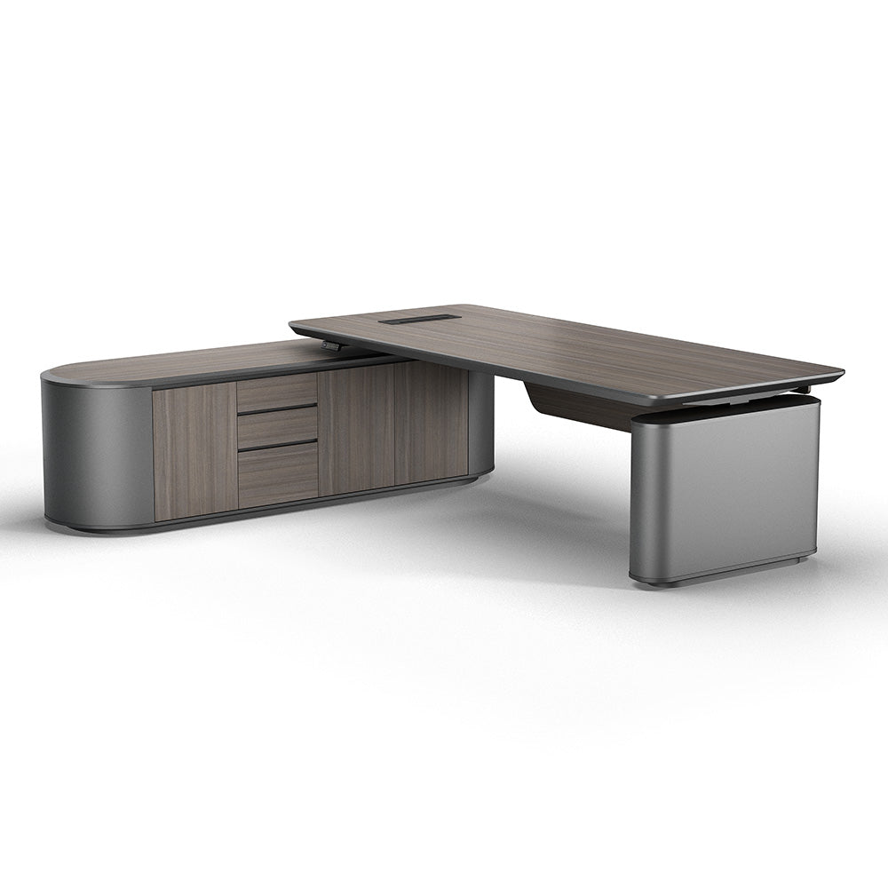 LUCA Sit & Stand Executive Desk with Electric Lift and Reversible Return 240cm - Hazelnut & Grey