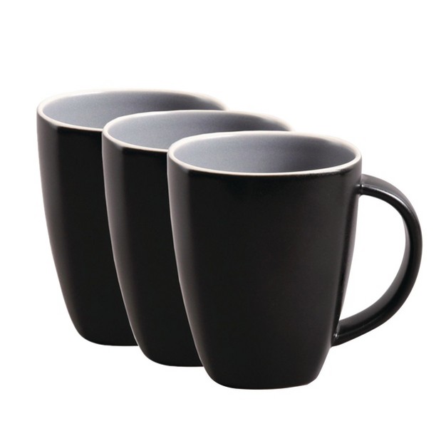 Hometrends Soho Lounge 3 Piece 13 Ounce Square Stoneware Mug Set In Black And Grey