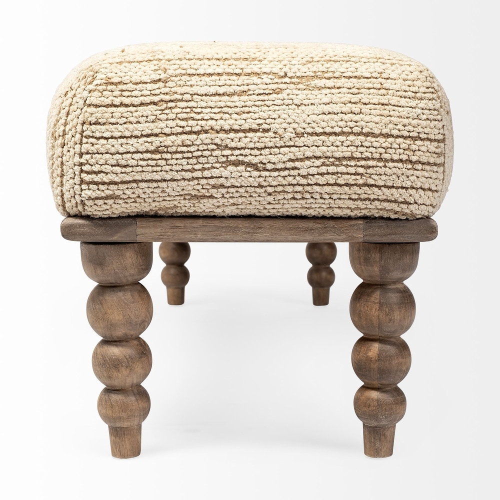 Alder II Cream Upholstered Seat w/ Wood Base Accent Bench   55\