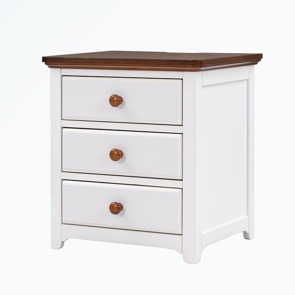 Nightstand with USB Charging Ports and Three Drawers - - 36934055