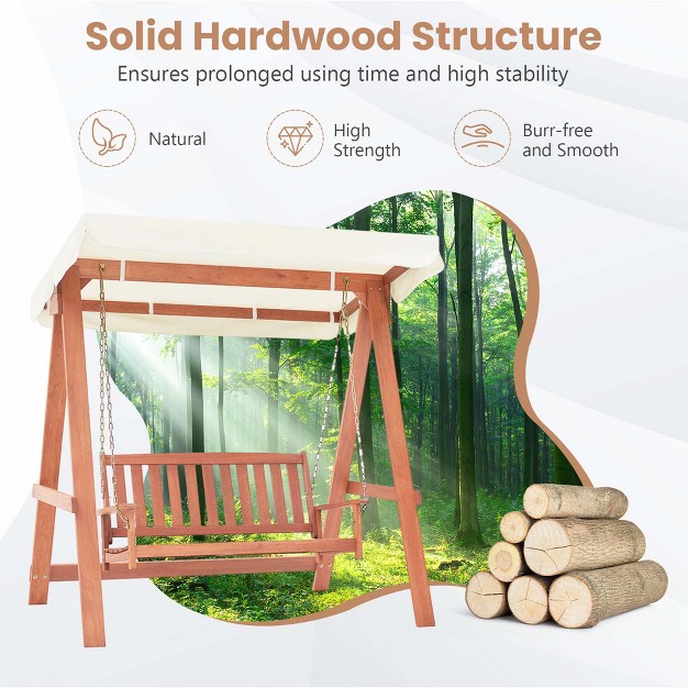 Costway Wood Porch Swing With Canopy Outdoor Patio 2 seat Swing Bench With Cushions Backyard