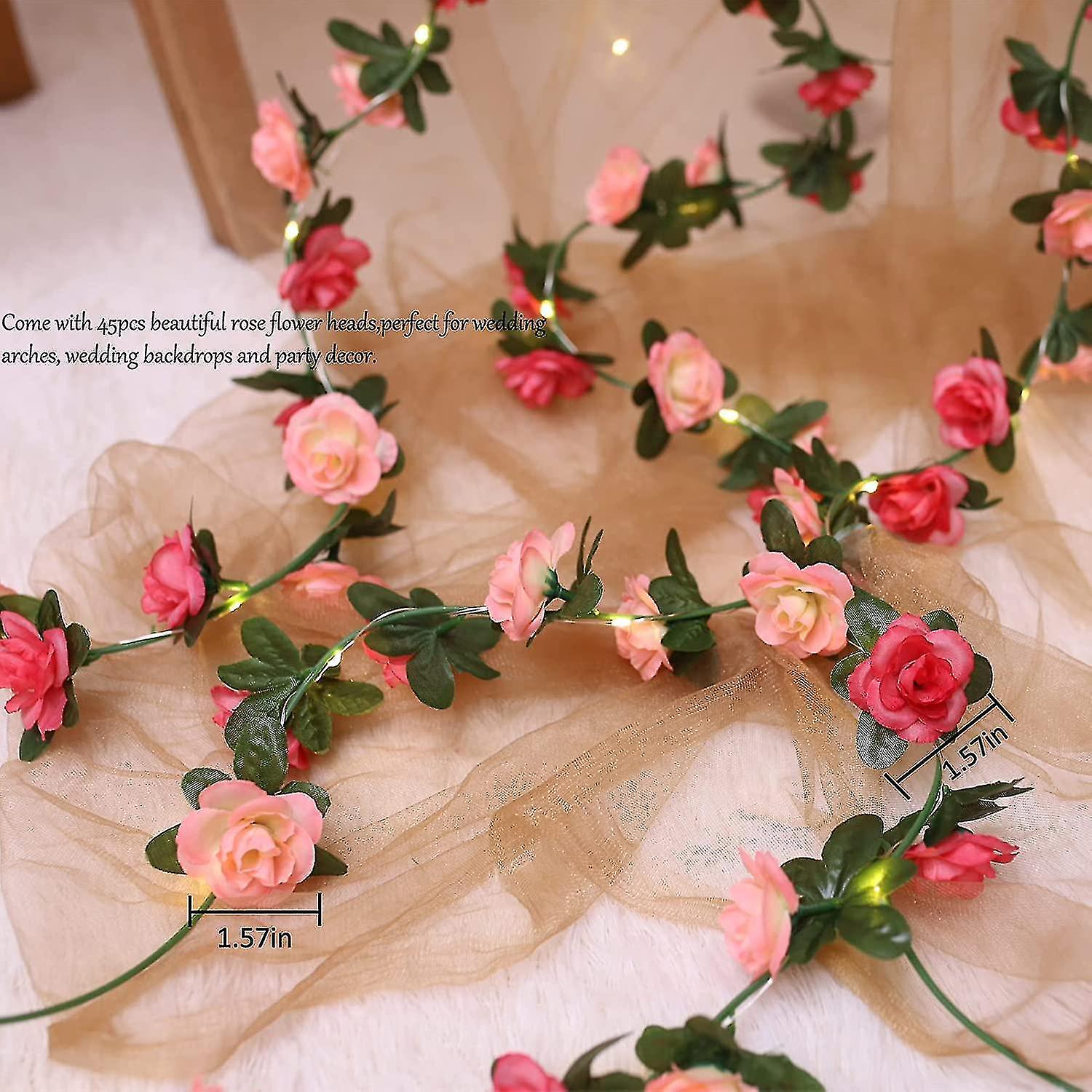 30led Artificial Flower Rose String Lights， 2.5m Battery Operated Rose Flower Garland Fairy Lights F