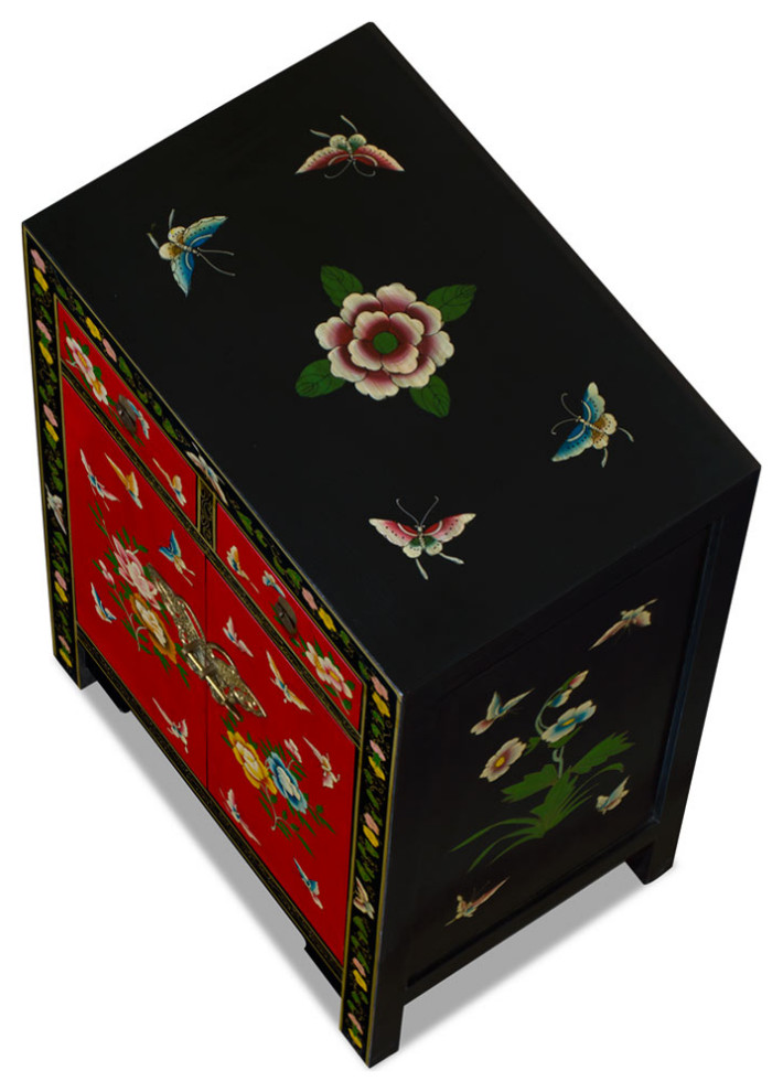 Red and Black Hand Painted Elmwood Butterfly Motif Oriental Cabinet   Asian   Accent Chests And Cabinets   by China Furniture and Arts  Houzz