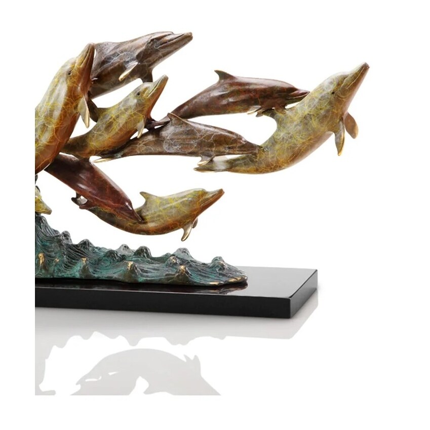 Hand Painted Dozen Swimming Imitation Dolphins Statue   9.5 X 20 X 5.5 inches