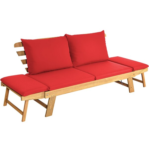 Costway Patio Convertible Sofa Daybed Solid Wood Adjustable Thick