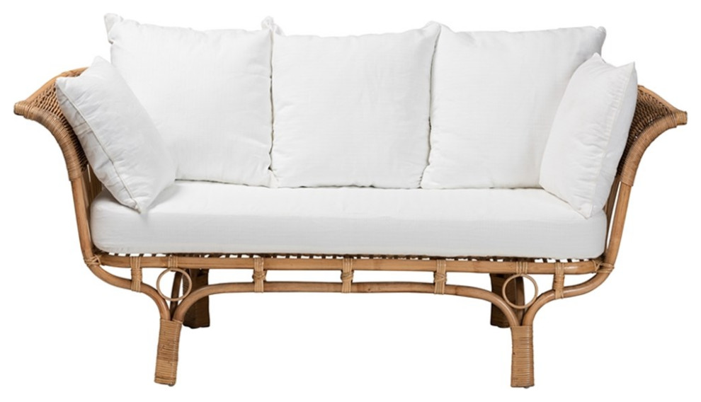 Baxton Studio Edana Modern Bohemian Natural Rattan Sofa With Cushion   Tropical   Sofas   by Homesquare  Houzz