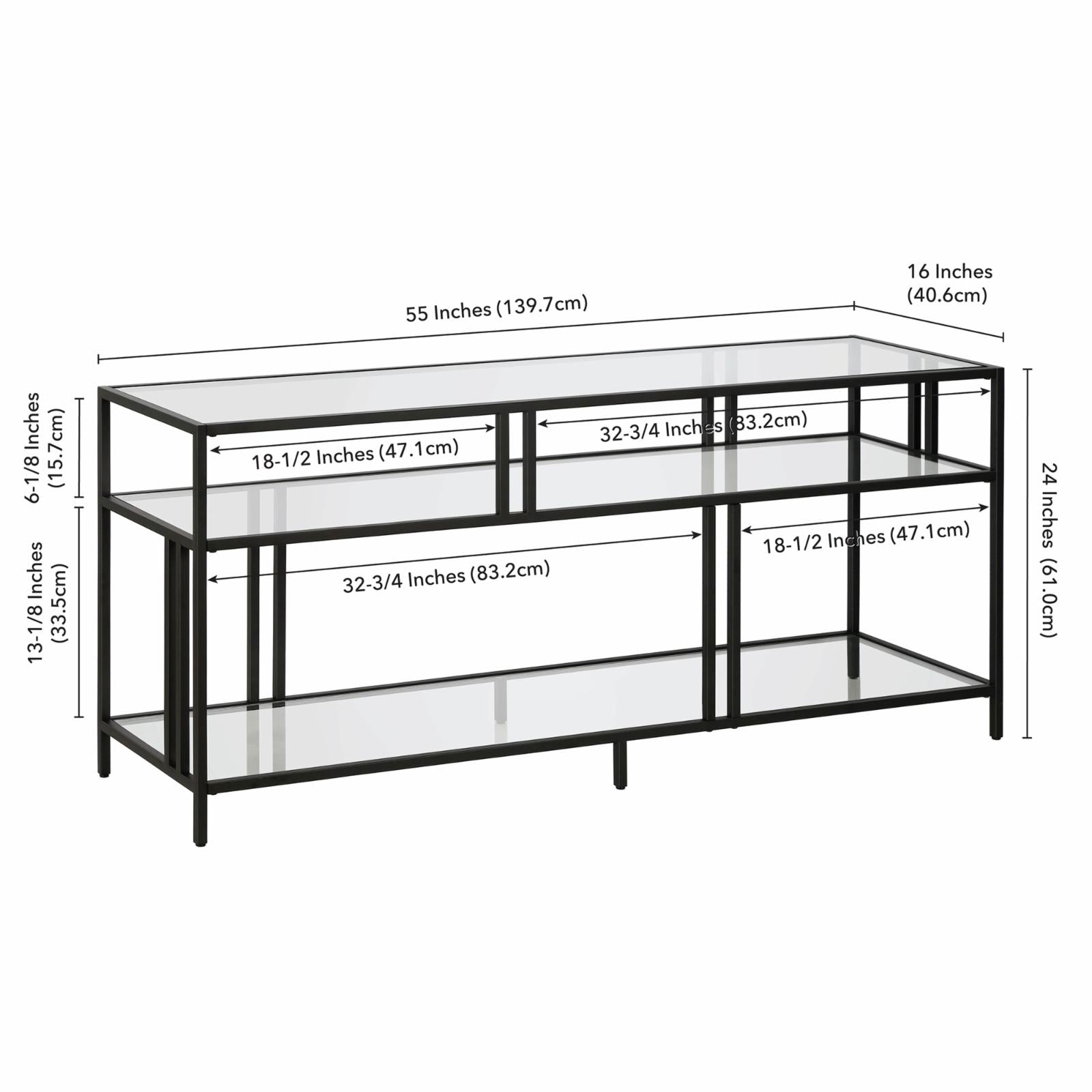 Evelyn&Zoe Industrial Metal TV Stand with Glass Shelves for TVs up to 60