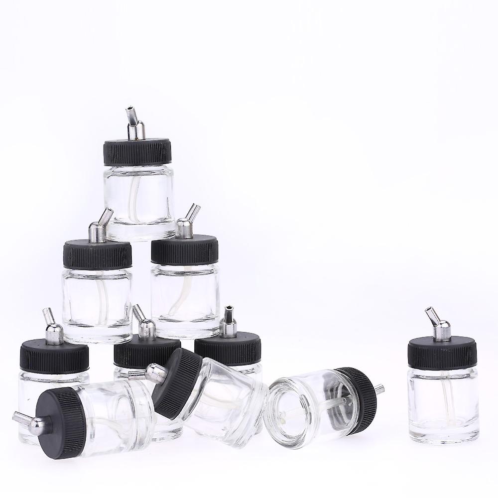 10pcs Airbrush Glass Bottles Air Brush Bottle (jars) With 30 Angle Adapter Lid Assembly Using On Airbrushes No.301485