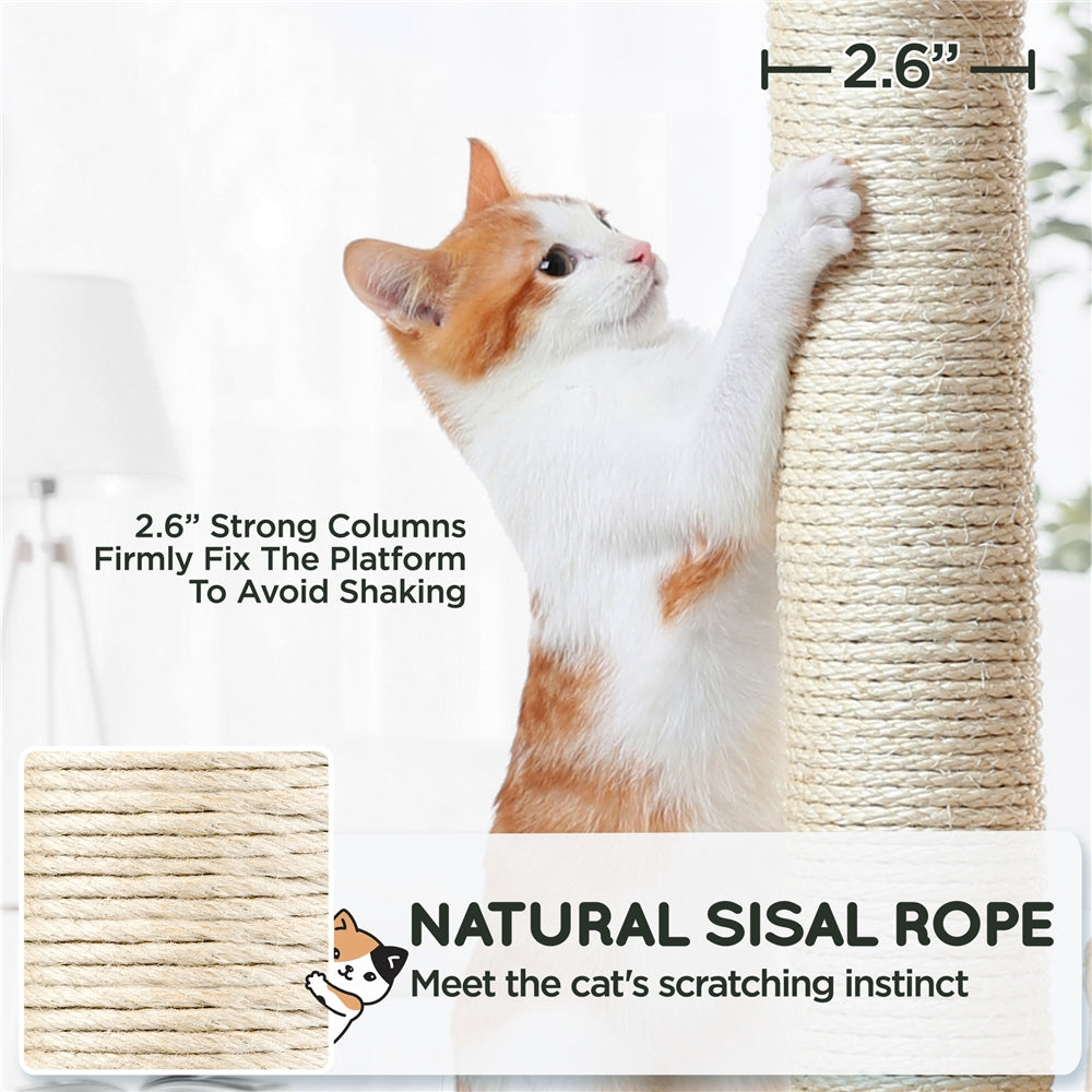 SMILE MART Multilevel Cat Tree Wooden Activity Tower with Two Condos Perch Scratching Posts Basket， Light Gray