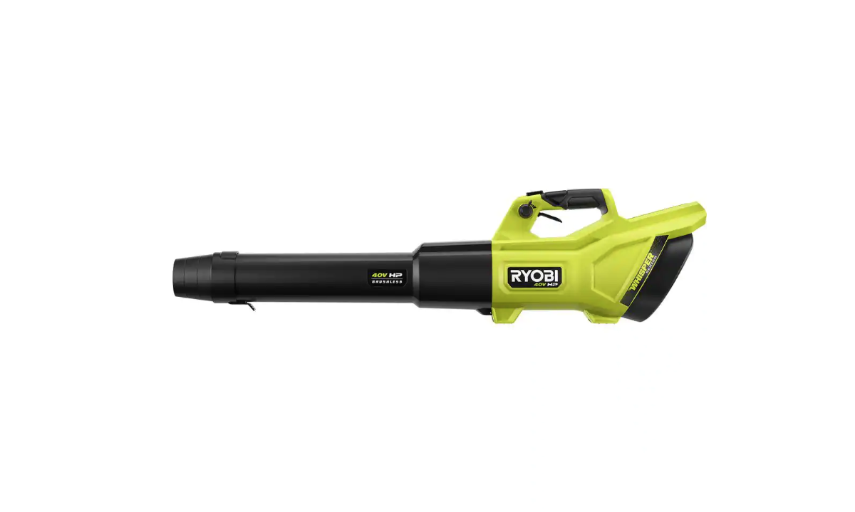 RYOBI RY40960VNM 40V HP Brushless 600 CFM 155 MPH Cordless Leaf Blower and Carbon Fiber String Trimmer with 4.0 Ah Battery and Charger