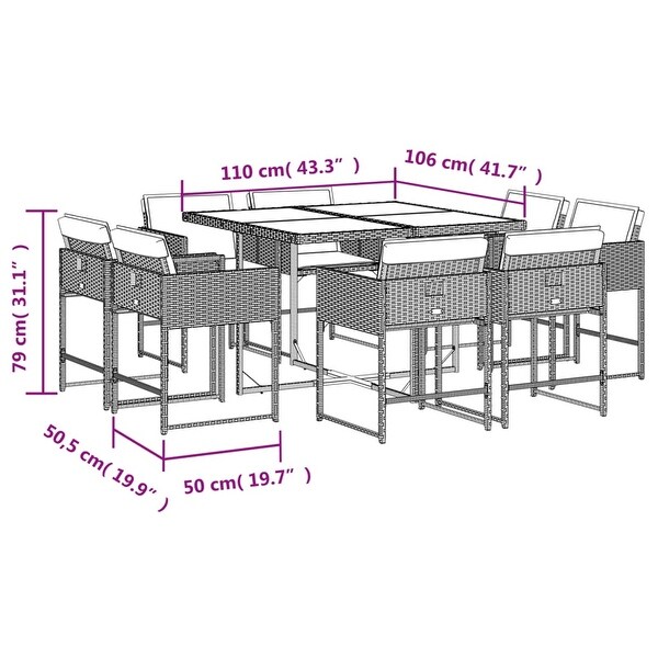 vidaX Patio Dining Set with Cushions Poly Rattan