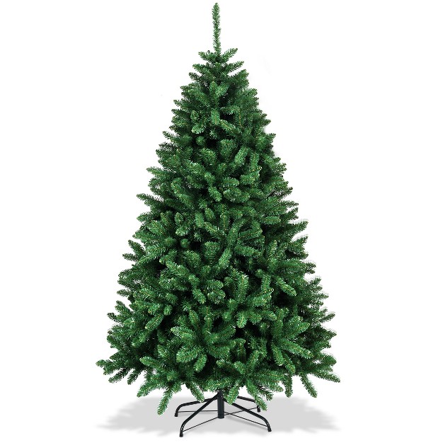 Tangkula 7.5ft Artificial Xmas Tree Hinged Fake Xmas Tree With 2254 Pvc Branch Tips Foldable Metal Stand