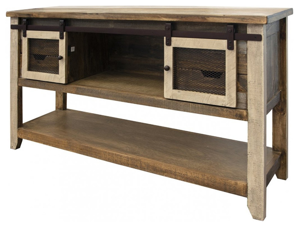 Crafters and Weavers Bayshore Sliding Door 4 Drawer Console Table   Farmhouse   Console Tables   by Crafters and Weavers  Houzz