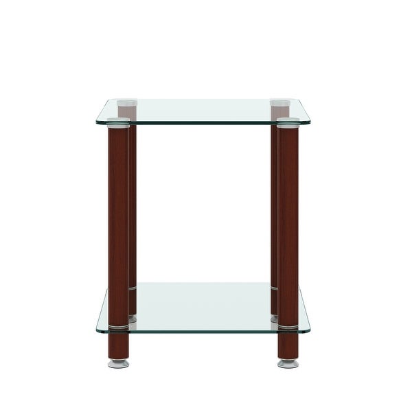 2-Tier Space Side Table with Glass Tabletop and Metal Legs