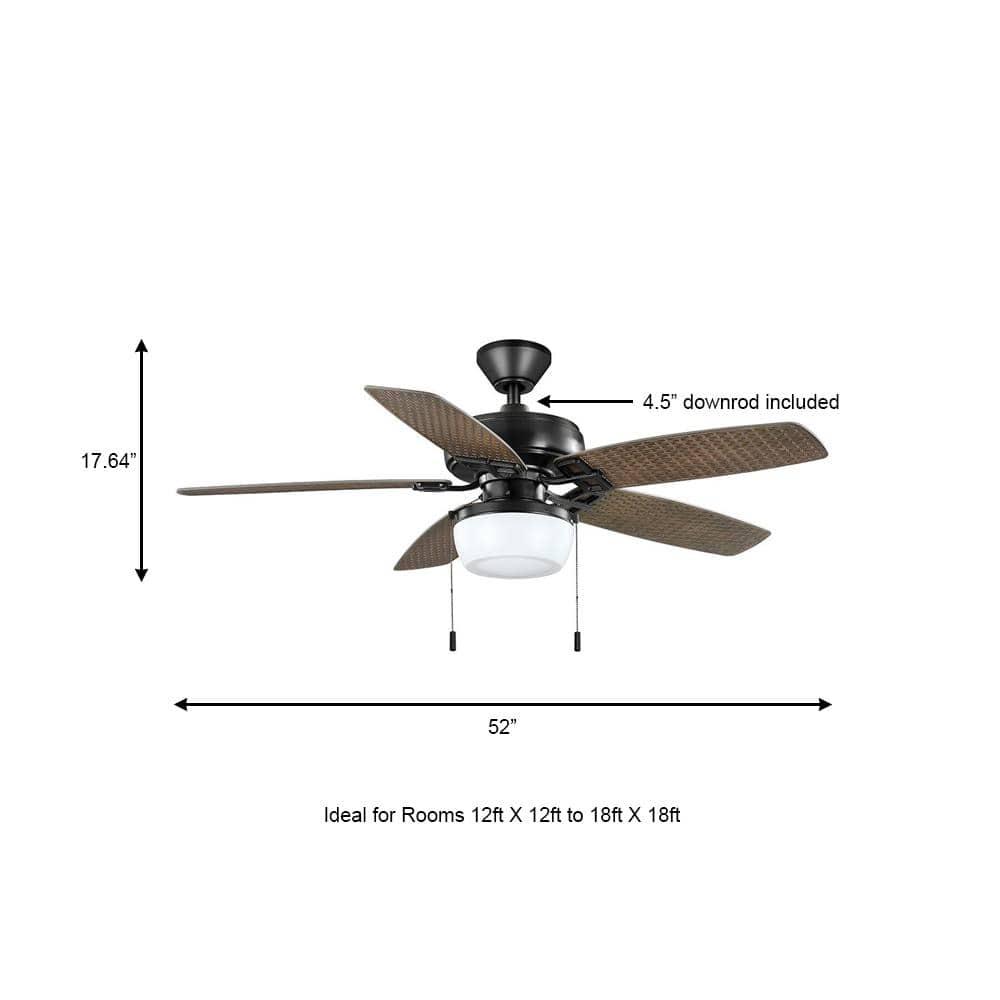 Hampton Bay Baywood 52 in IndoorOutdoor LED Matte Black Wet Rated Downrod Ceiling Fan with Light Kit