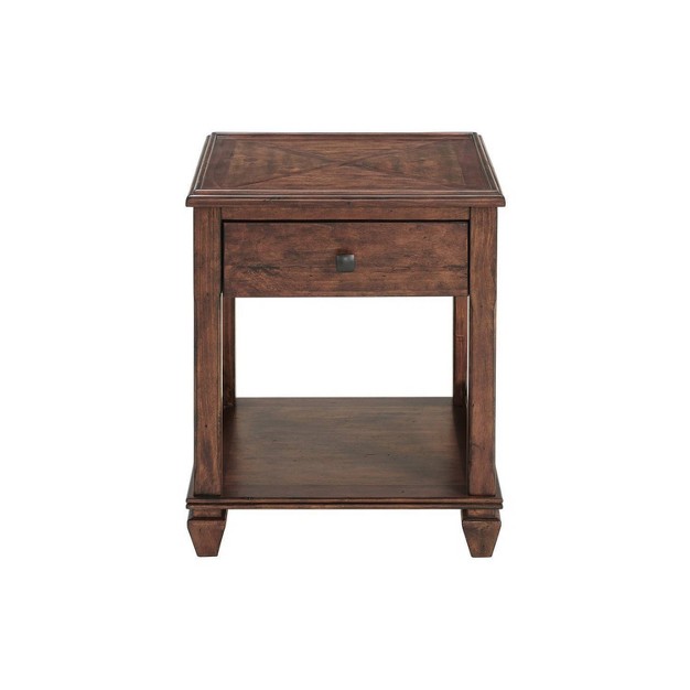 Bridgton Square Wood End Table With Drawer Cherry Alaterre Furniture