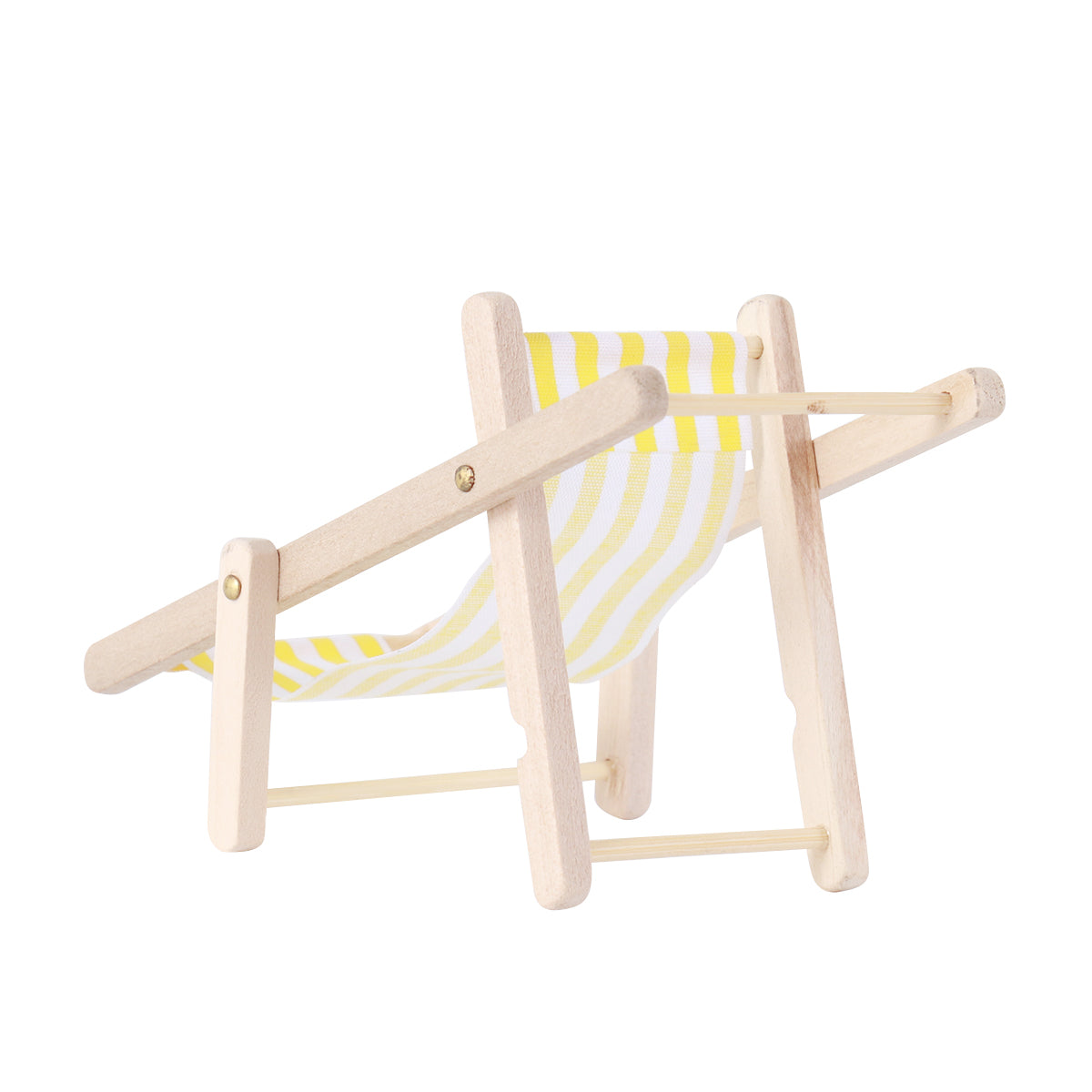 1Pc Beach Chair Model Mini Outdoor Ornament Stripe Recliner Miniature Play House Accessory for DIY (Yellow)