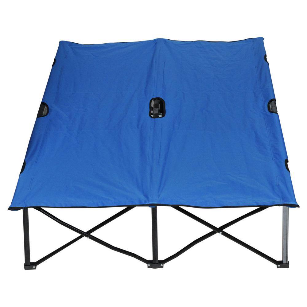 Outsunny Portable Wide Folding Elevated Bed Camping Cot for Adults with Easy Carry Bag and Durable Fabric Blue A20-030BU