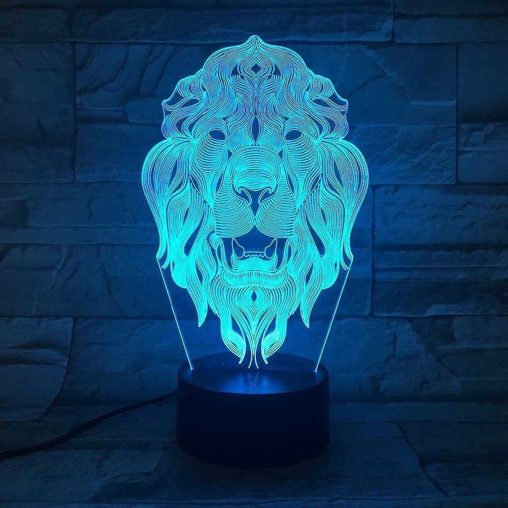 3d Lion Animal Night Light 7 Color Change Led Table Desk Lamp Acrylic Flat Abs Base Usb Charger Home Toy Brithday Xmas Kid Children Gift