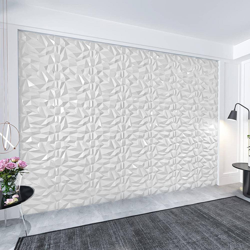 Art3d Diamond Embossed Pattern 19.7 in. x 19.7 in. PVC 3D Wall Panel in White for Interior Decor (12-Panels) A10hd047WTP12