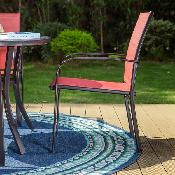 MAISON ARTS 5Piece Patio Dining Set，Geometrically Stamped Round Table and 4 Textilene Dining Chairs