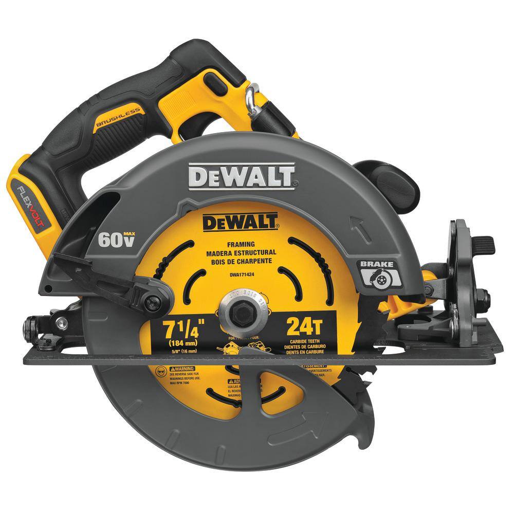 DW FLEXVOLT 60V MAX Cordless Brushless 7-14 in. Circular Saw (2) 20V 5.0Ah Battery Charger and Kit Bag DCS578BW2052CK