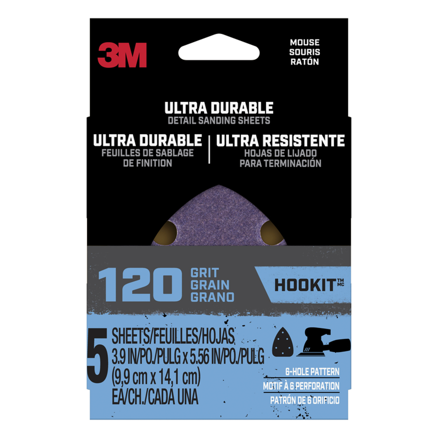 3M Ultra Durable 5.5 in. L X 3.9 in. W 120 Grit Ceramic Mouse Sandpaper 5 pk