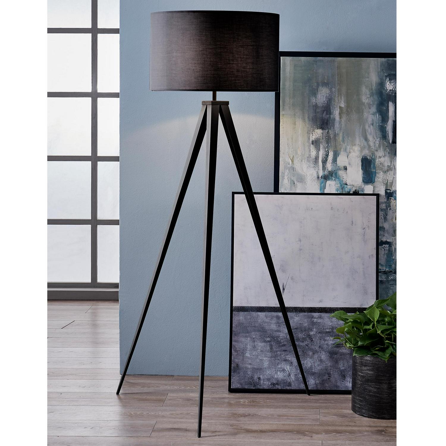 Teamson Home Romanza 60.23 Postmodern Tripod Floor Lamp with Drum Shade， Matte Black