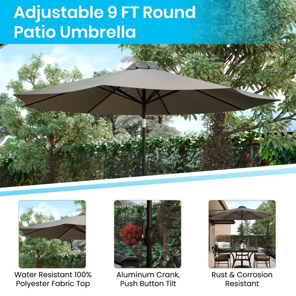 Faux Teak Patio Table  4 Chairs   9FT Patio Umbrella with Base