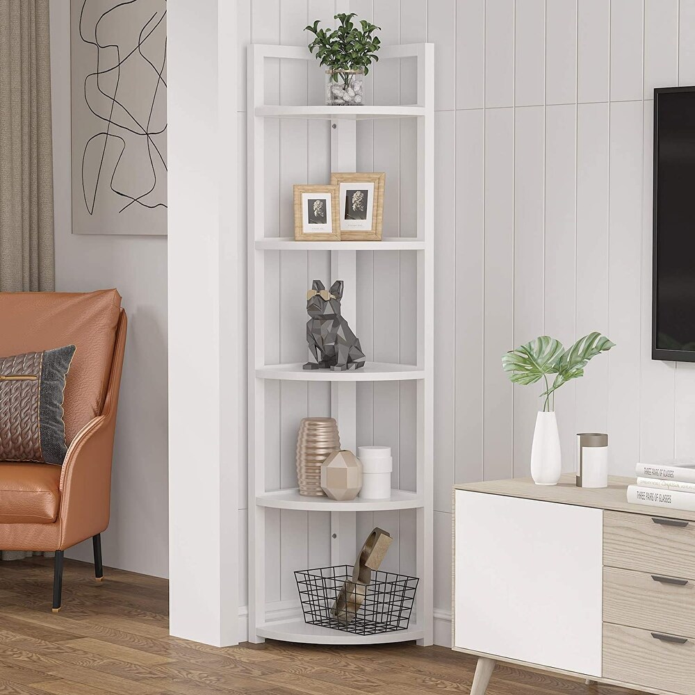 Rustic 5 Tier Corner Shelf Stand Corner Bookshelf Bookcase Plant Shelf