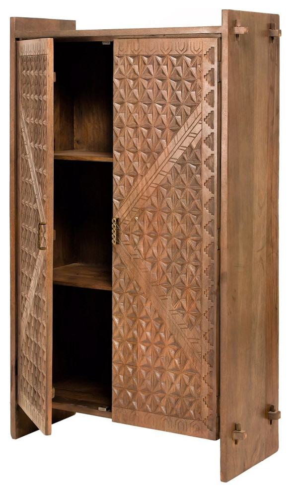 70 quotMid Century Inspired Armoire Wardrobe Hand Carved Wood Diamond Pattern   Southwestern   Bookcases   by Sideboards and Things  Houzz