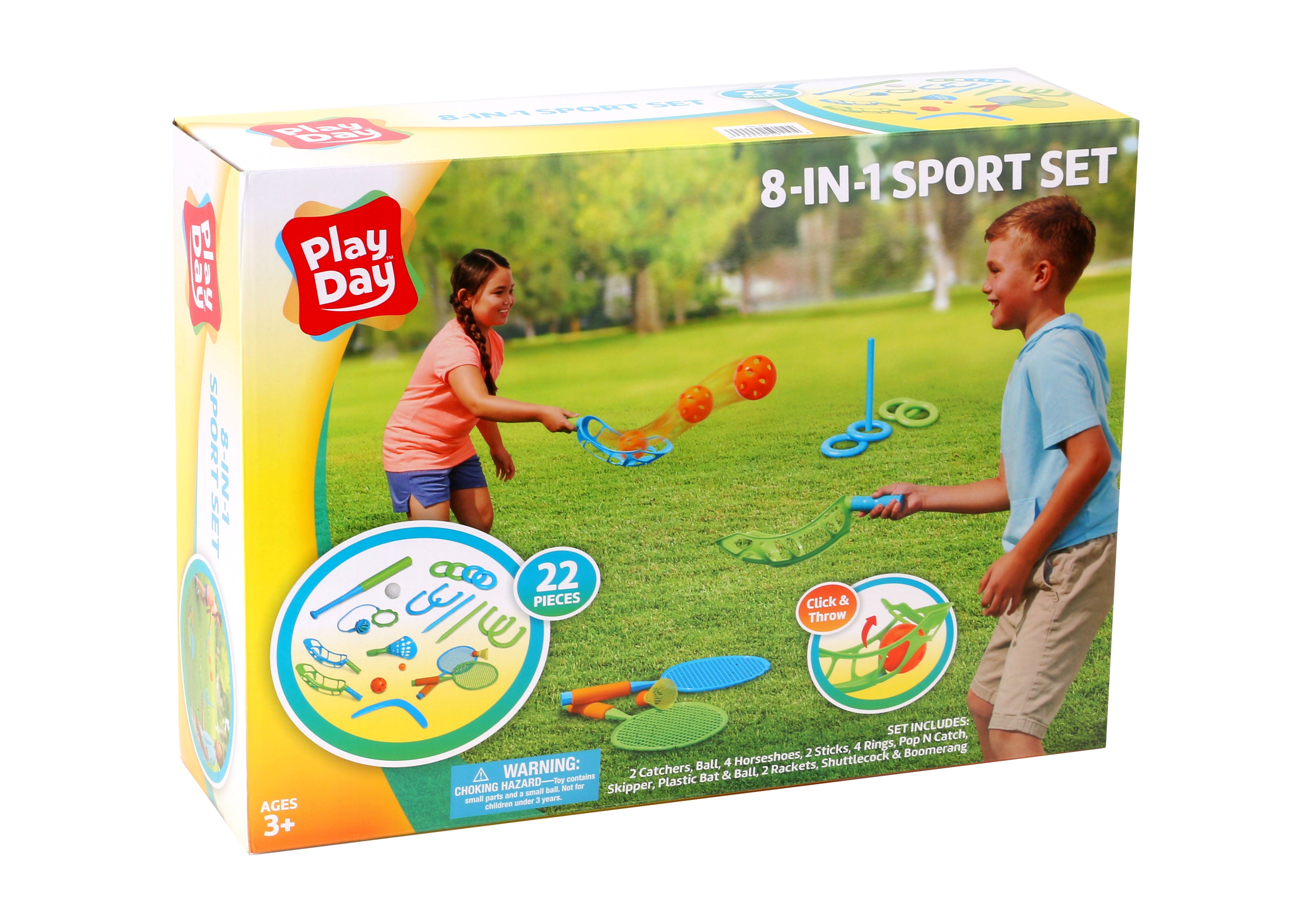 Play Day 8-in-1 Combo Lawn Game Sport Set， 22 Pieces， Children Ages 3+